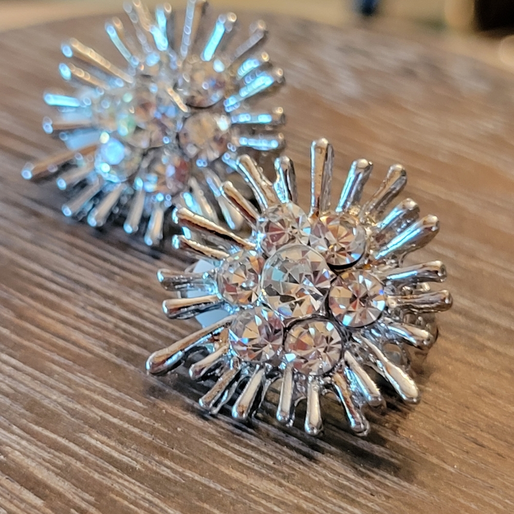 High Glam High Shimmer Rhinestone Cluster Clip Earrings - Picture 1 of 6